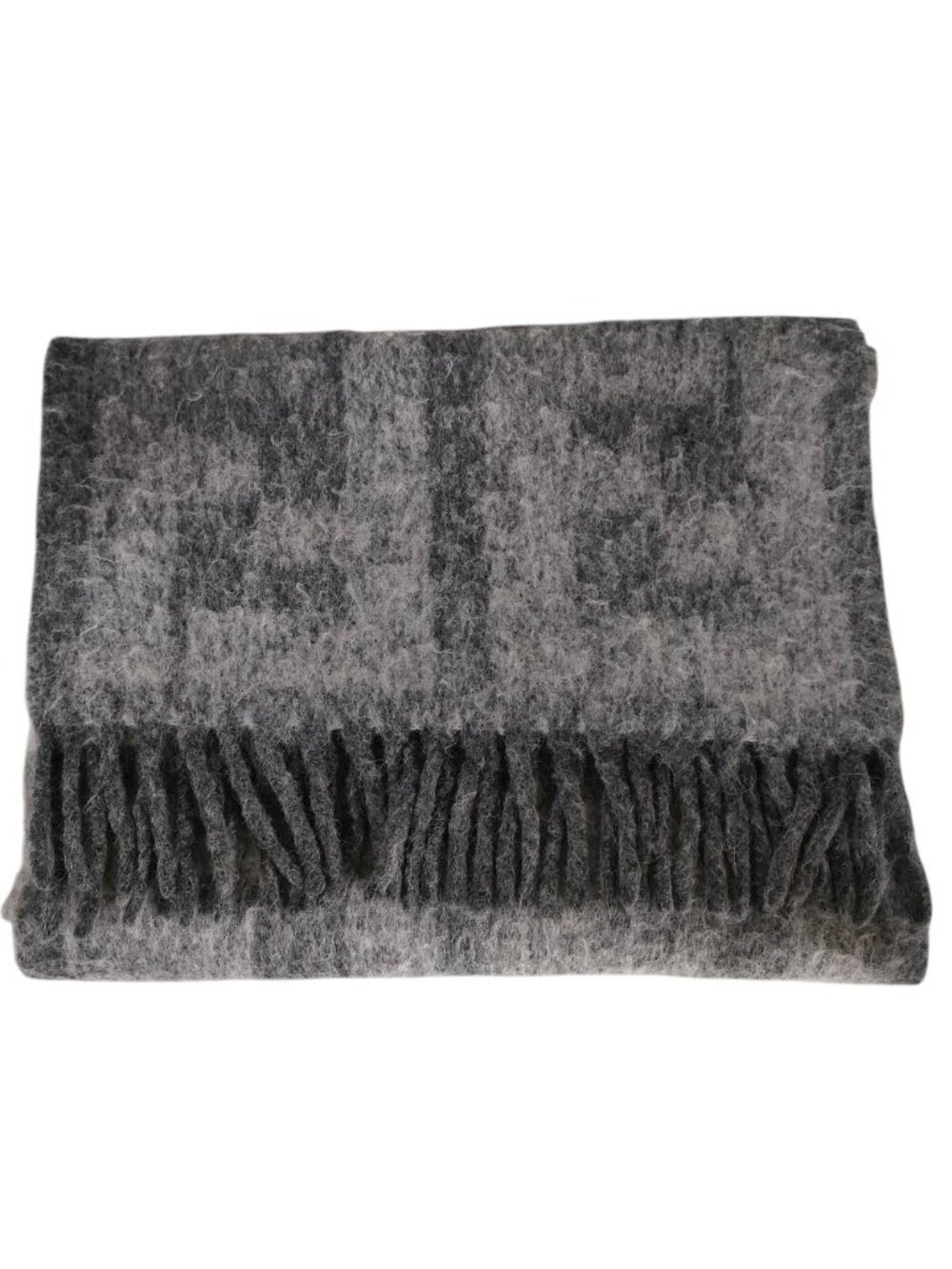 Fendi FF Pattern Shaggy Shawl Fringe Scarf Gray
